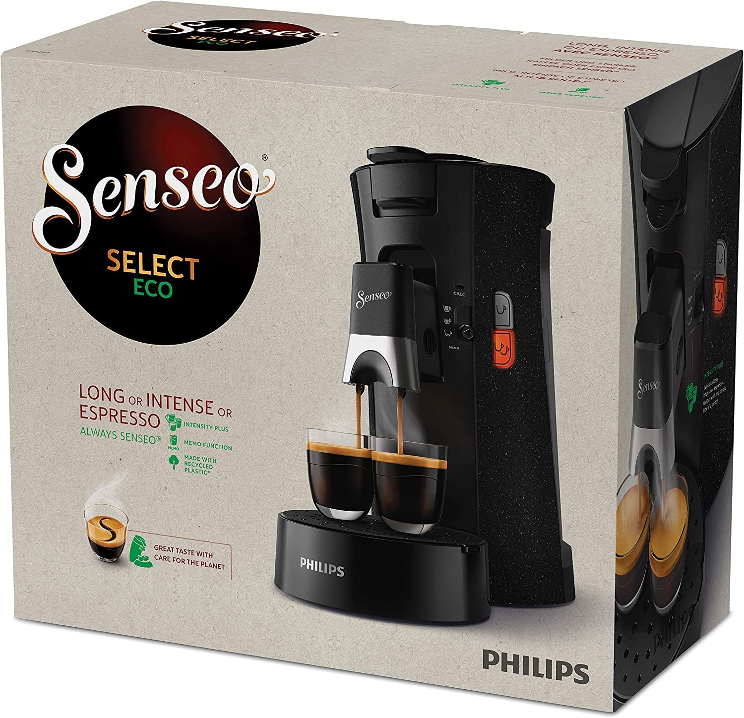 Machine à Café à Dosettes SENSEO Select Eco CSA240/20 – Noir Moucheté, 1450 W